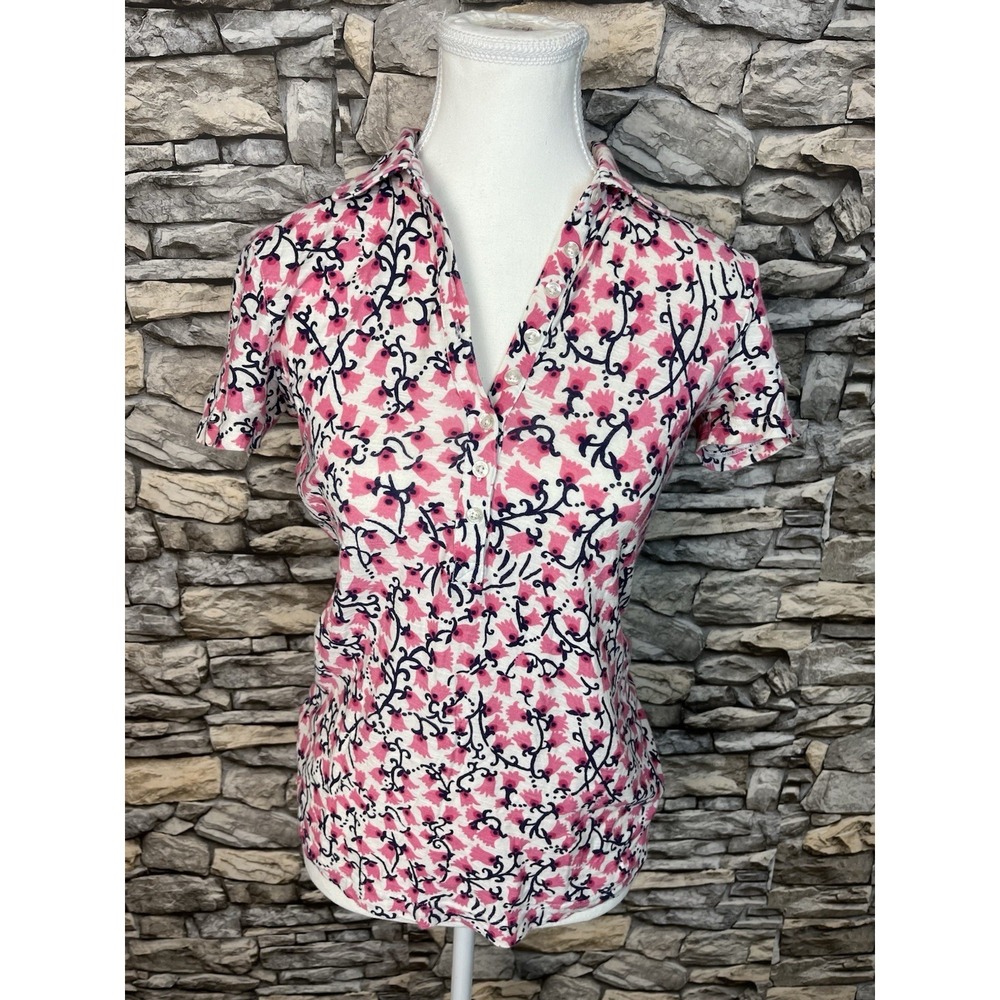 Lilly Pulitzer Floral 100% Cotton Slim Fit Blouse Sz Small